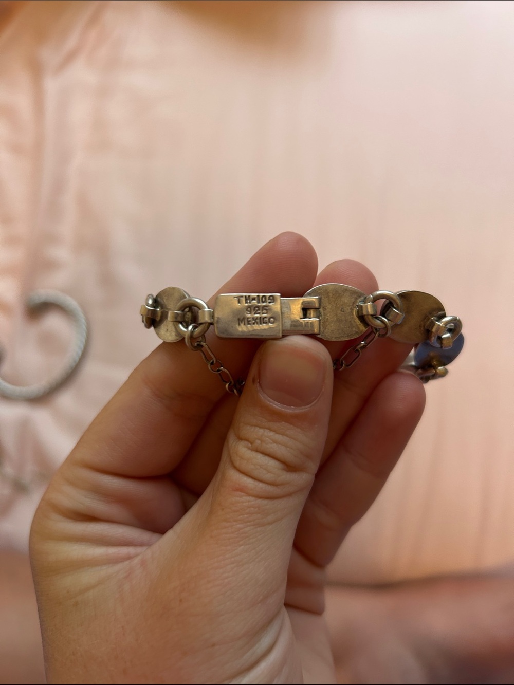 Vintage Sterling Silver Green Stone Link Bracelet - Picture 7 of 7